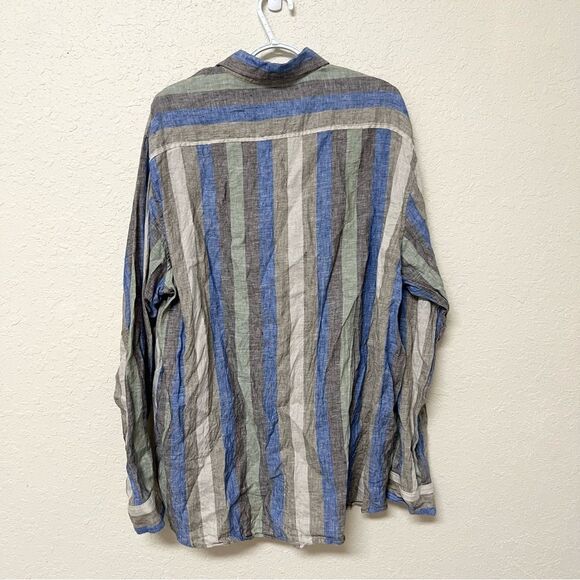 Idillio Positano 100% Linen Mens Long Sleeve Stripe Shirt Size XXL Made in Italy - Picture 4 of 7